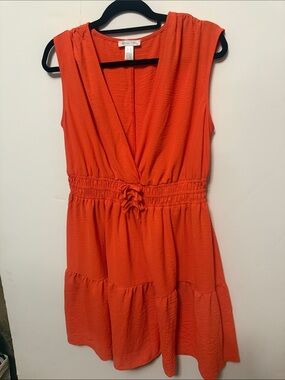 London Times Bright Orange Sleeveless V-Neck Mini Dress